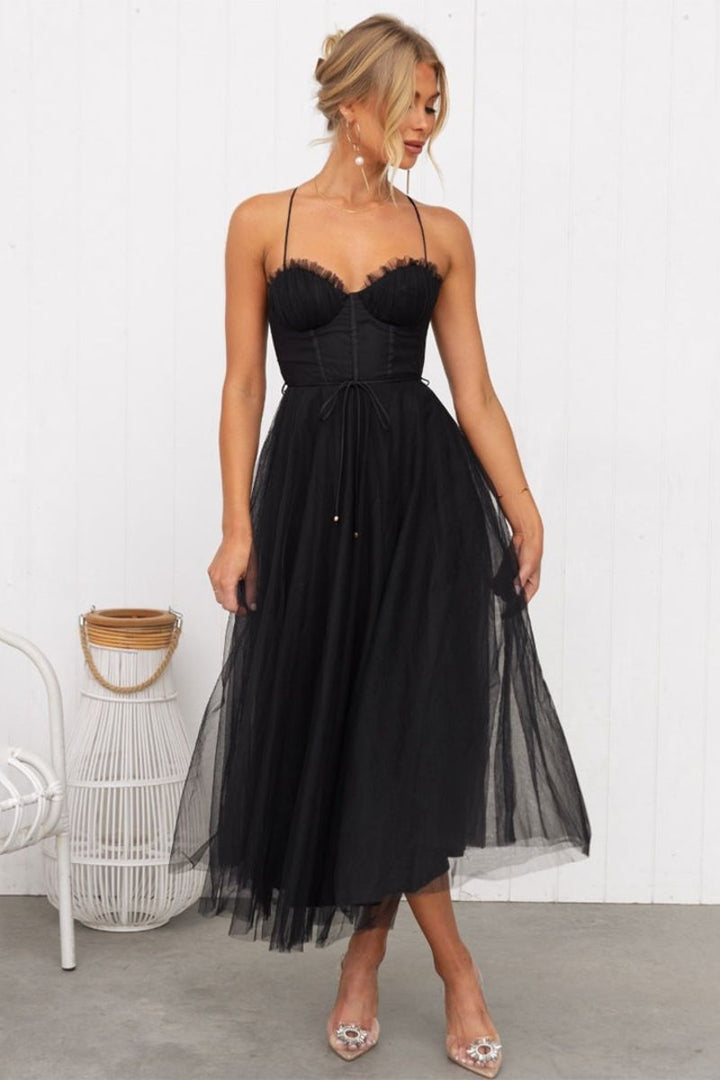 Mirela | Damen Tüllkleid Korsett Midi Kleid - Brown - Image 3