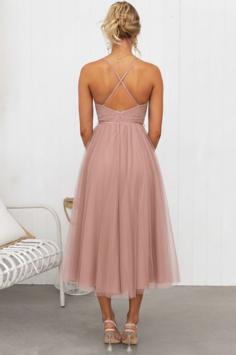 Mirela | Damen Tüllkleid Korsett Midi Kleid - Brown - Image 6