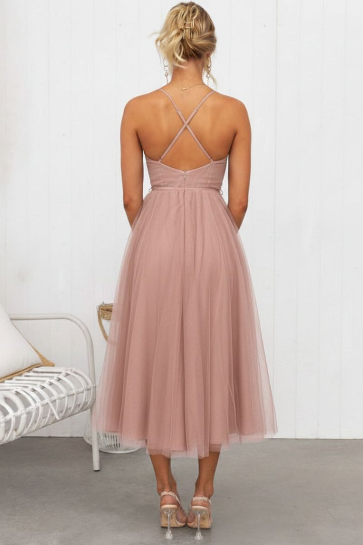 Mirela | Damen Tüllkleid Korsett Midi Kleid - Brown - Image 6