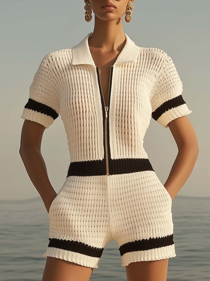 Miriam | Damen Kurz Jumpsuit mit Reißverschluss - Image 1