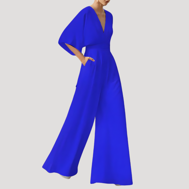 Mirka | Damen Jumpsuit Weites Bein V-Ausschnitt - Dark Green - Image 5