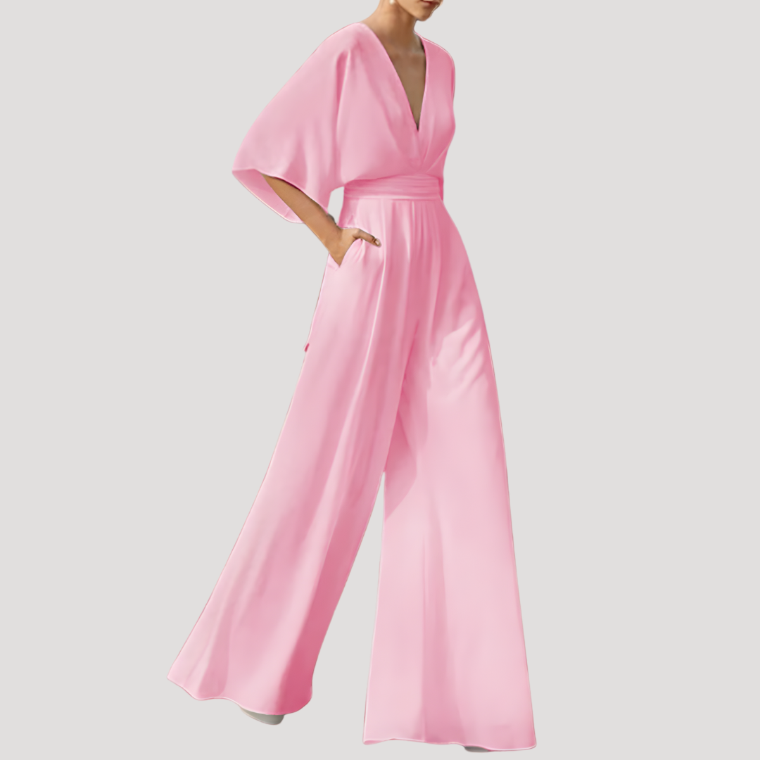 Mirka | Damen Jumpsuit Weites Bein V-Ausschnitt - Dark Green - Image 6