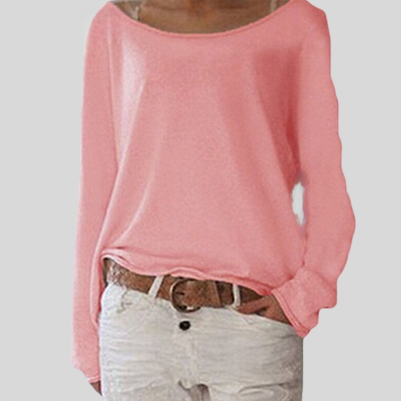 Mirka | Damen Langarmshirt Rundhals Legerer Schnitt - Pink - Image 1