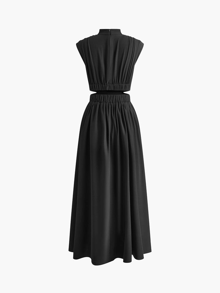 Alba | Damen Maxikleid mit Cut-Out, Stehkragen ärmellos elegant