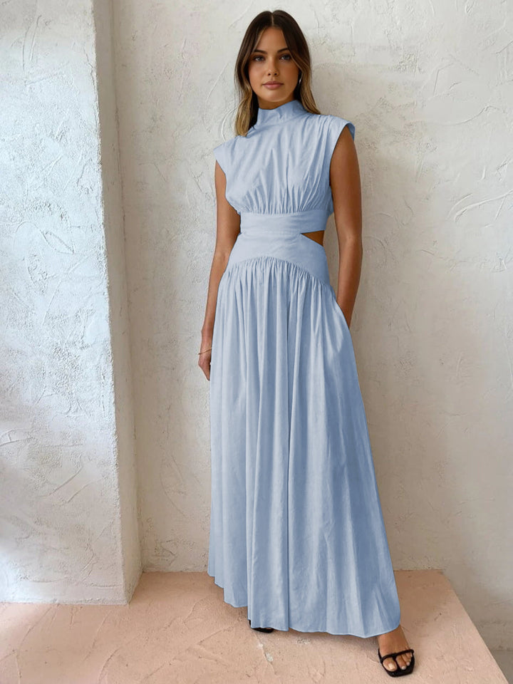 Alba | Damen Maxikleid mit Cut-Out, Stehkragen ärmellos elegant