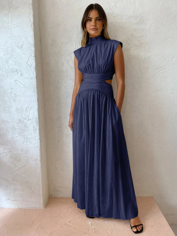 Alba | Damen Maxikleid mit Cut-Out, Stehkragen ärmellos elegant