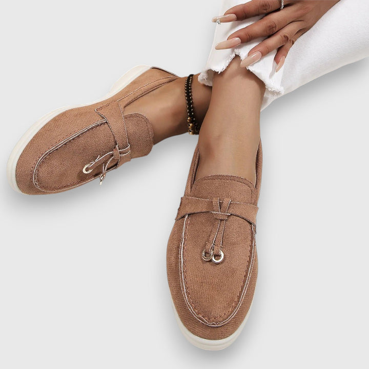 Yessa | Damen Loafer Velours Quaste Slip-On Flache Schuhe Sommer