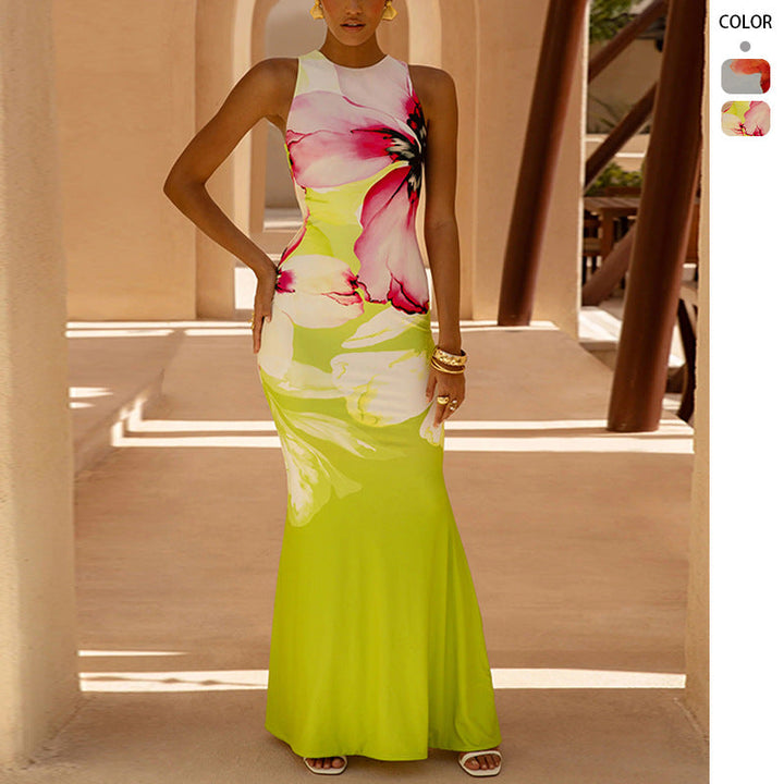 Nadège | Damen Florales Maxikleid Ärmellos Figurbetonend - Floral - Image 1