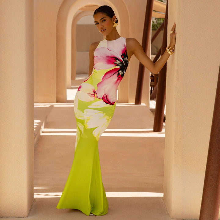 Nadège | Damen Florales Maxikleid Ärmellos Figurbetonend - Floral - Image 4
