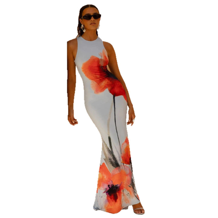 Nadège | Damen Florales Maxikleid Ärmellos Figurbetonend - Floral - Image 5
