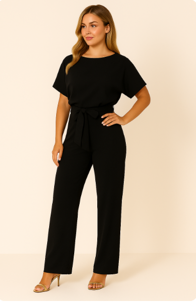 Nadia | Damen Kurzarm Overall Jumpsuit mit Bindegürtel - Beige - Image 4