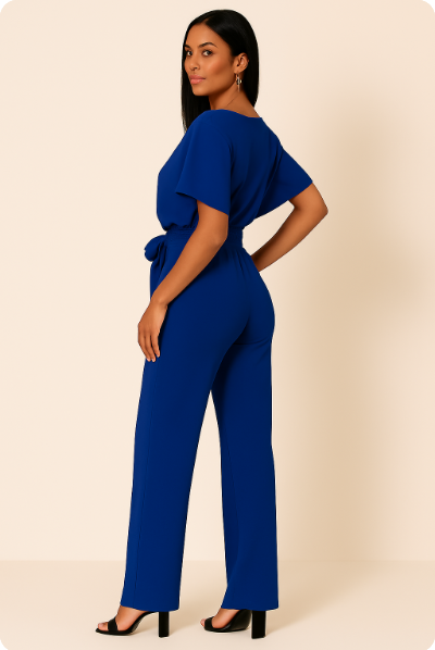 Nadia | Damen Kurzarm Overall Jumpsuit mit Bindegürtel - Beige - Image 6