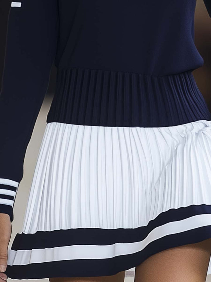 Nadia | Damen Sportliches Rundhals Langarm Minikleid - Navy - Image 5