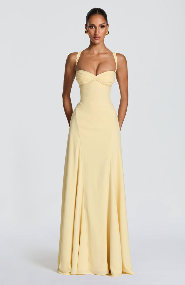 Nadine | Damen Maxikleid Herzausschnitt A-Linie Abendkleid - Yellow - Image 1