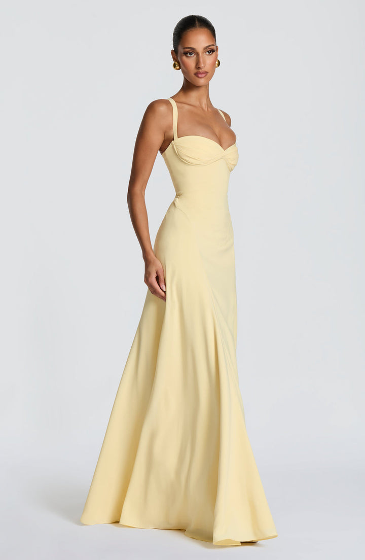 Nadine | Damen Maxikleid Herzausschnitt A-Linie Abendkleid - Yellow - Image 9