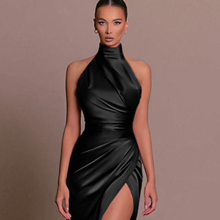 Nadine | Damen Neckholder Abendkleid mit Schlitz - Black - Image 1
