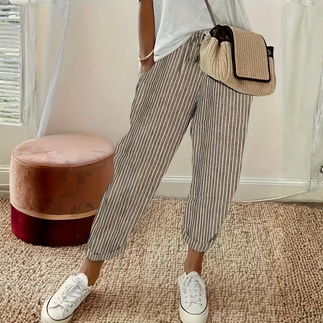 Nathalie | Damen Gestreifte Weite Hose - Striped - Image 1