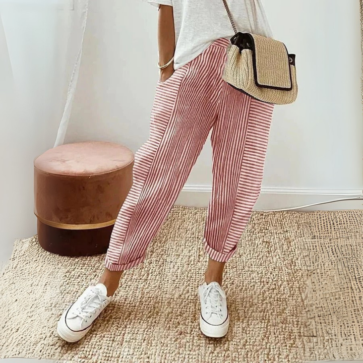 Nathalie | Damen Gestreifte Weite Hose - Striped - Image 2