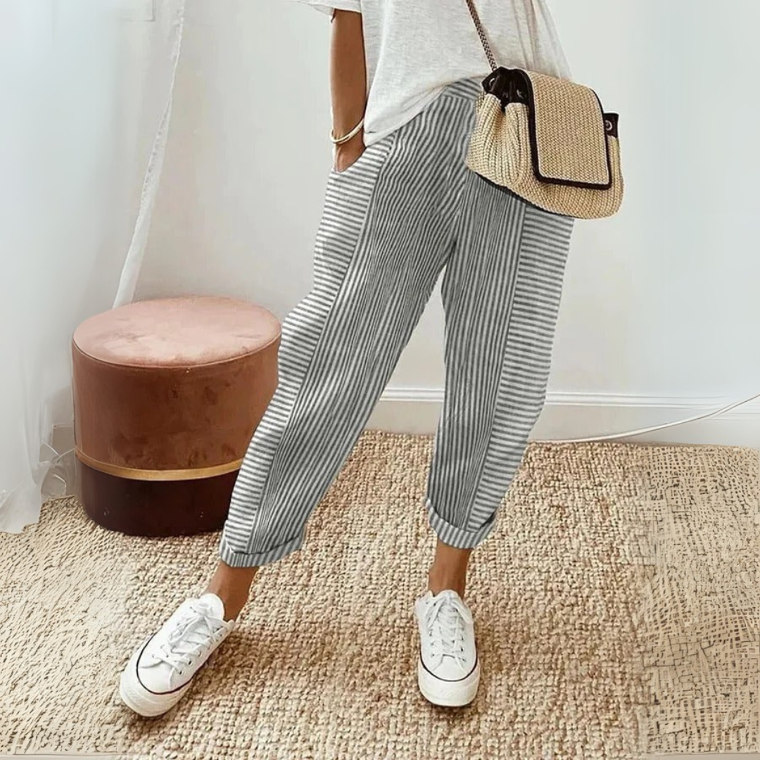 Nathalie | Damen Gestreifte Weite Hose - Striped - Image 3