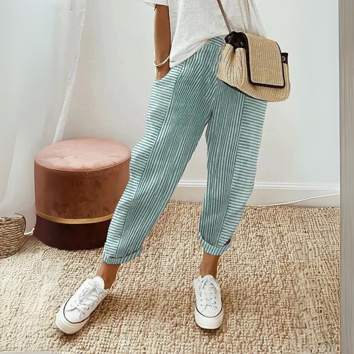 Nathalie | Damen Gestreifte Weite Hose - Striped - Image 4