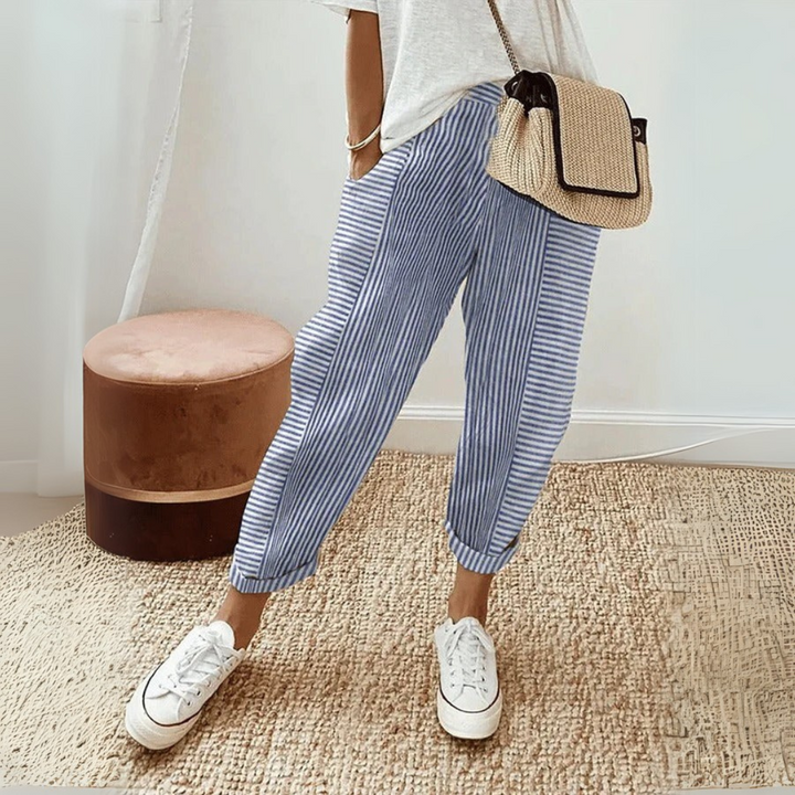 Nathalie | Damen Gestreifte Weite Hose - Striped - Image 5