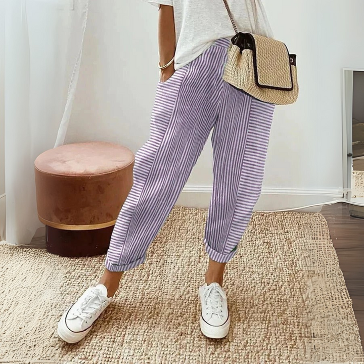 Nathalie | Damen Gestreifte Weite Hose - Striped - Image 6