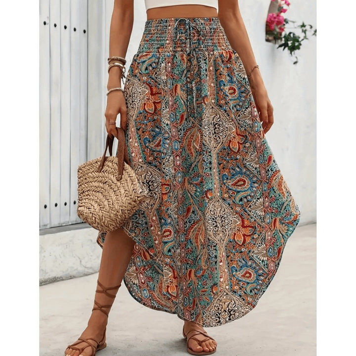 Jea | Damen Maxirock Boho Paisley Muster Hoher Bund Sommerrock
