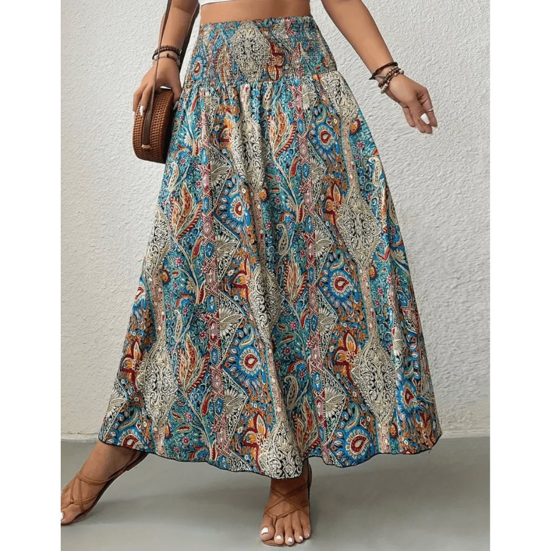 Jea | Damen Maxirock Boho Paisley Muster Hoher Bund Sommerrock