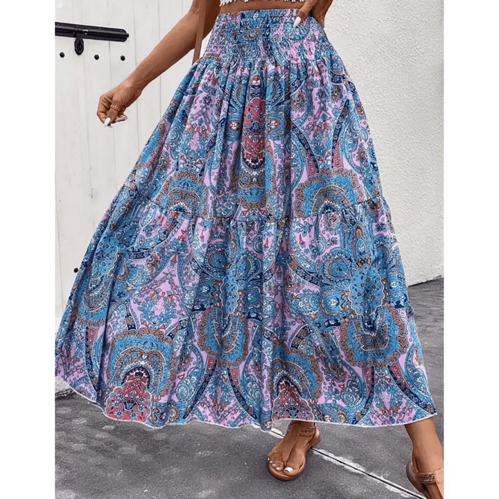 Jea | Damen Maxirock Boho Paisley Muster Hoher Bund Sommerrock