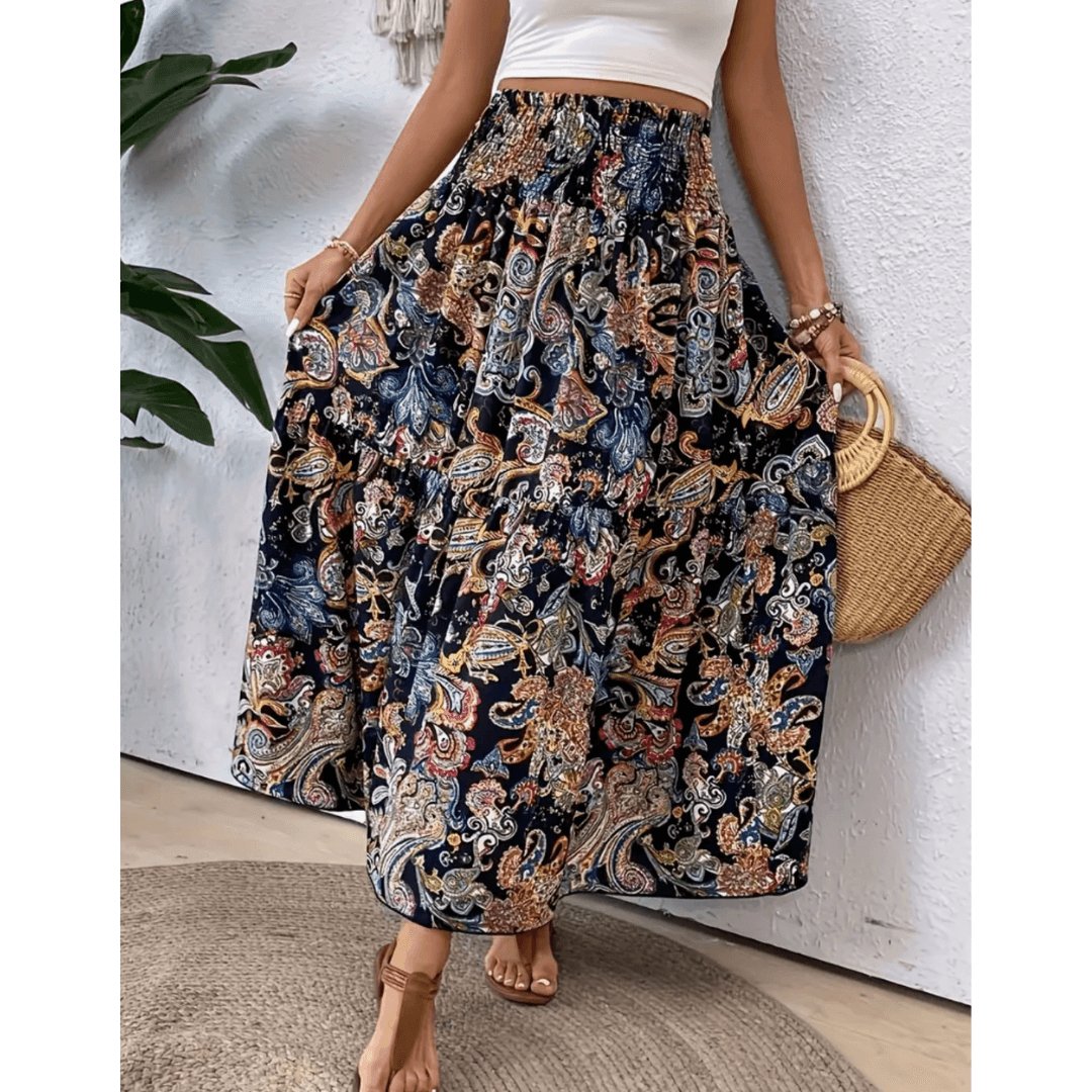 Jea | Damen Maxirock Boho Paisley Muster Hoher Bund Sommerrock