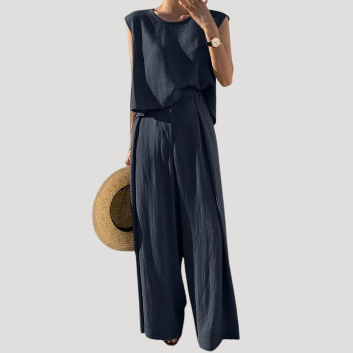 Nerida | Damen Zweiteiler Ärmelloses Top Weite Hose - Navy - Image 1