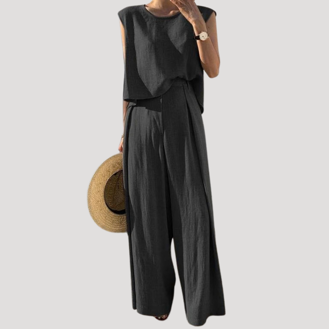 Nerida | Damen Zweiteiler Ärmelloses Top Weite Hose - Navy - Image 2