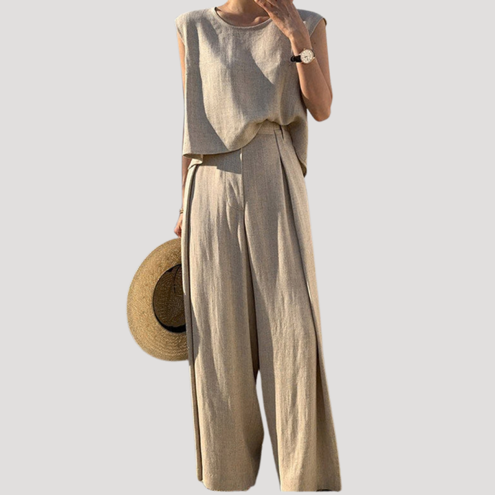 Nerida | Damen Zweiteiler Ärmelloses Top Weite Hose - Navy - Image 3