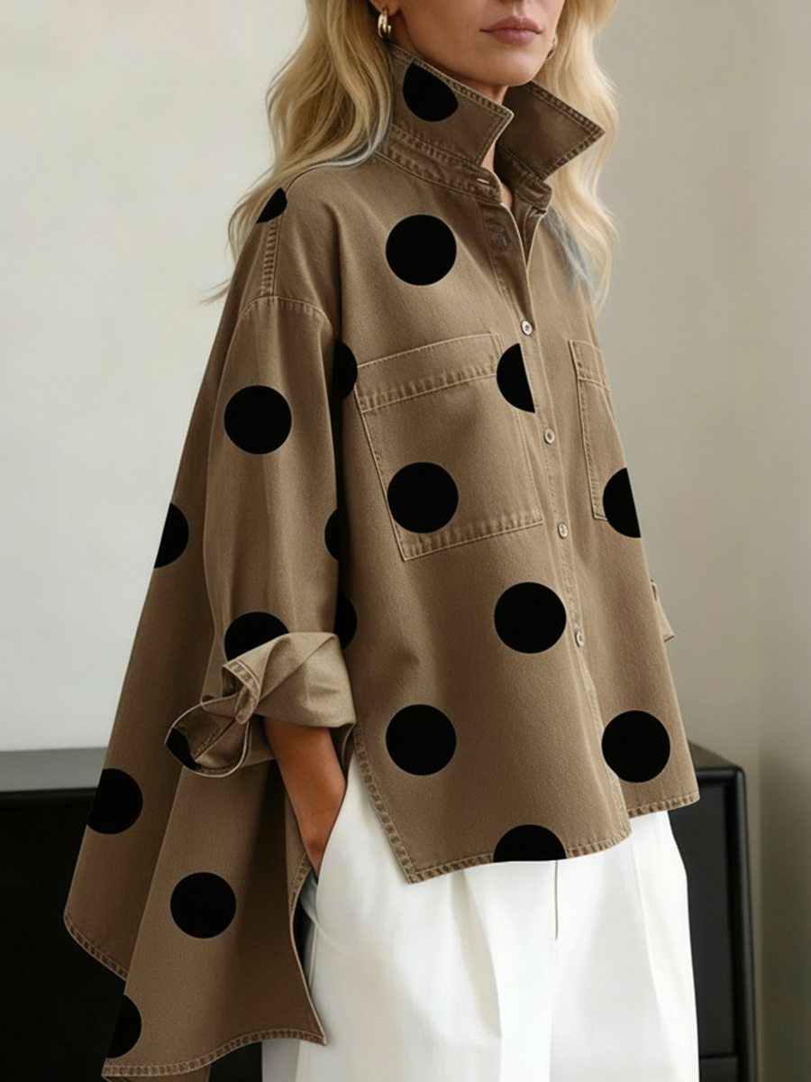 Nicolette | Damen Polka Dot Stehkragen Langarm Bluse - Blue - Image 5