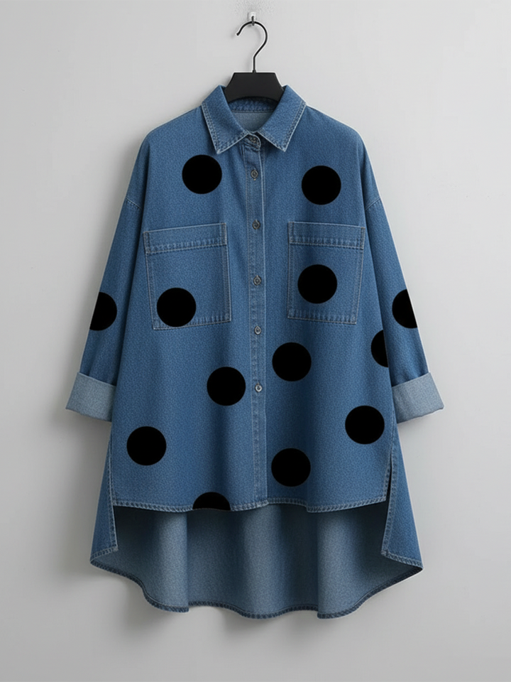 Nicolette | Damen Polka Dot Stehkragen Langarm Bluse - Blue - Image 7
