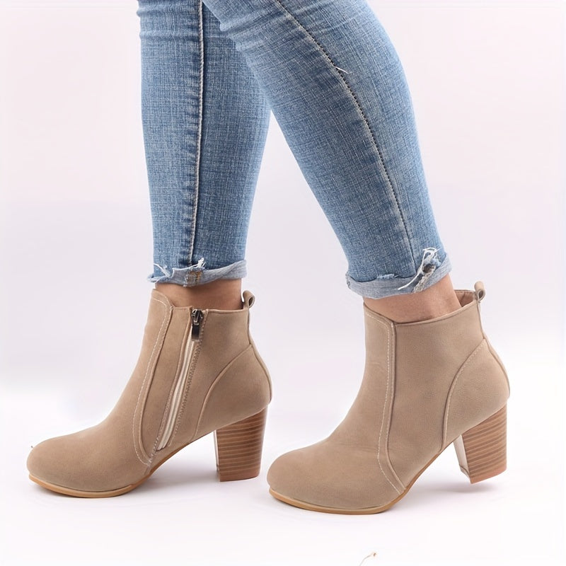 Nora | Damen Ankle Boots mit Blockabsatz, 68 Zeichen - Beige - Image 2