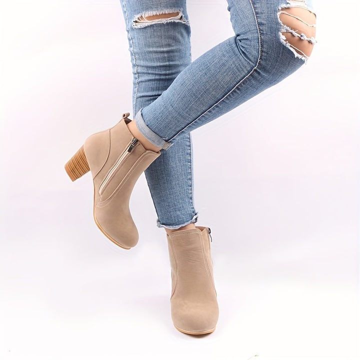 Nora | Damen Ankle Boots mit Blockabsatz, 68 Zeichen - Beige - Image 5