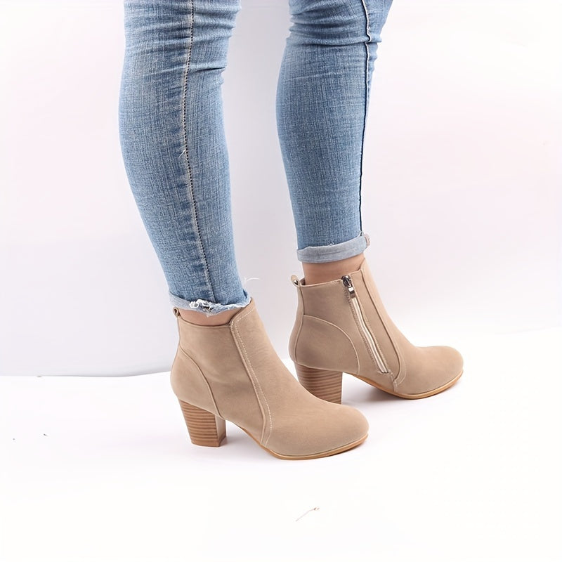 Nora | Damen Ankle Boots mit Blockabsatz, 68 Zeichen - Beige - Image 6