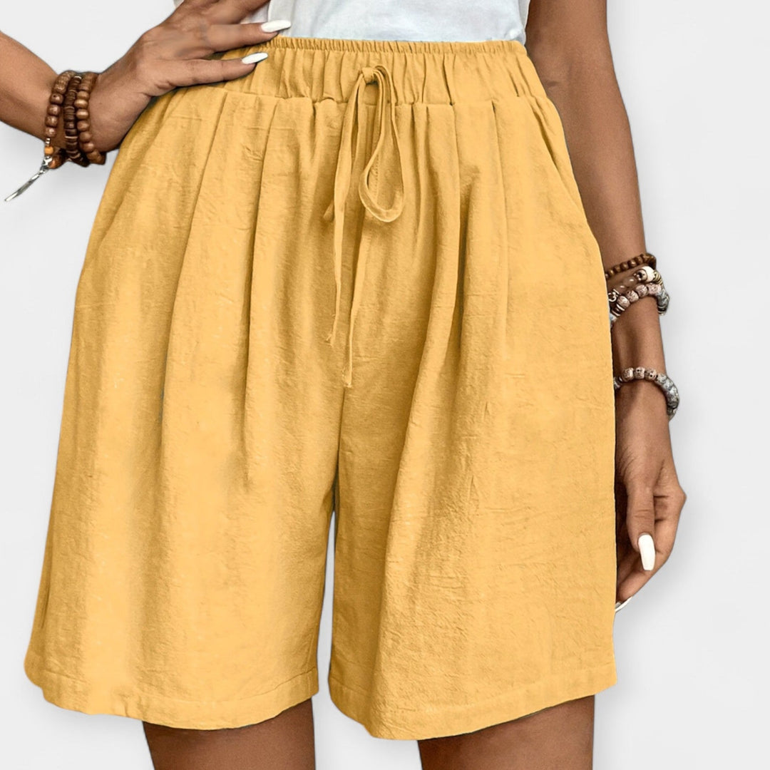 Nora | Damen Weite Shorts Hohe Taille Kordelzug - Mustard - Image 1