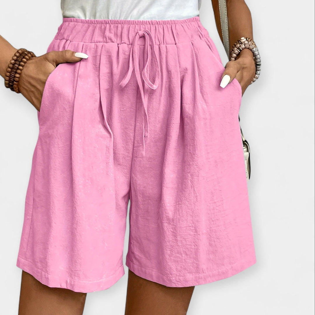 Nora | Damen Weite Shorts Hohe Taille Kordelzug - Mustard - Image 10