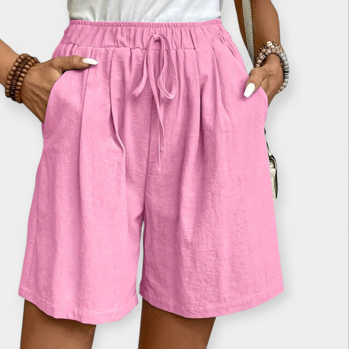 Nora | Damen Weite Shorts Hohe Taille Kordelzug - Mustard - Image 10
