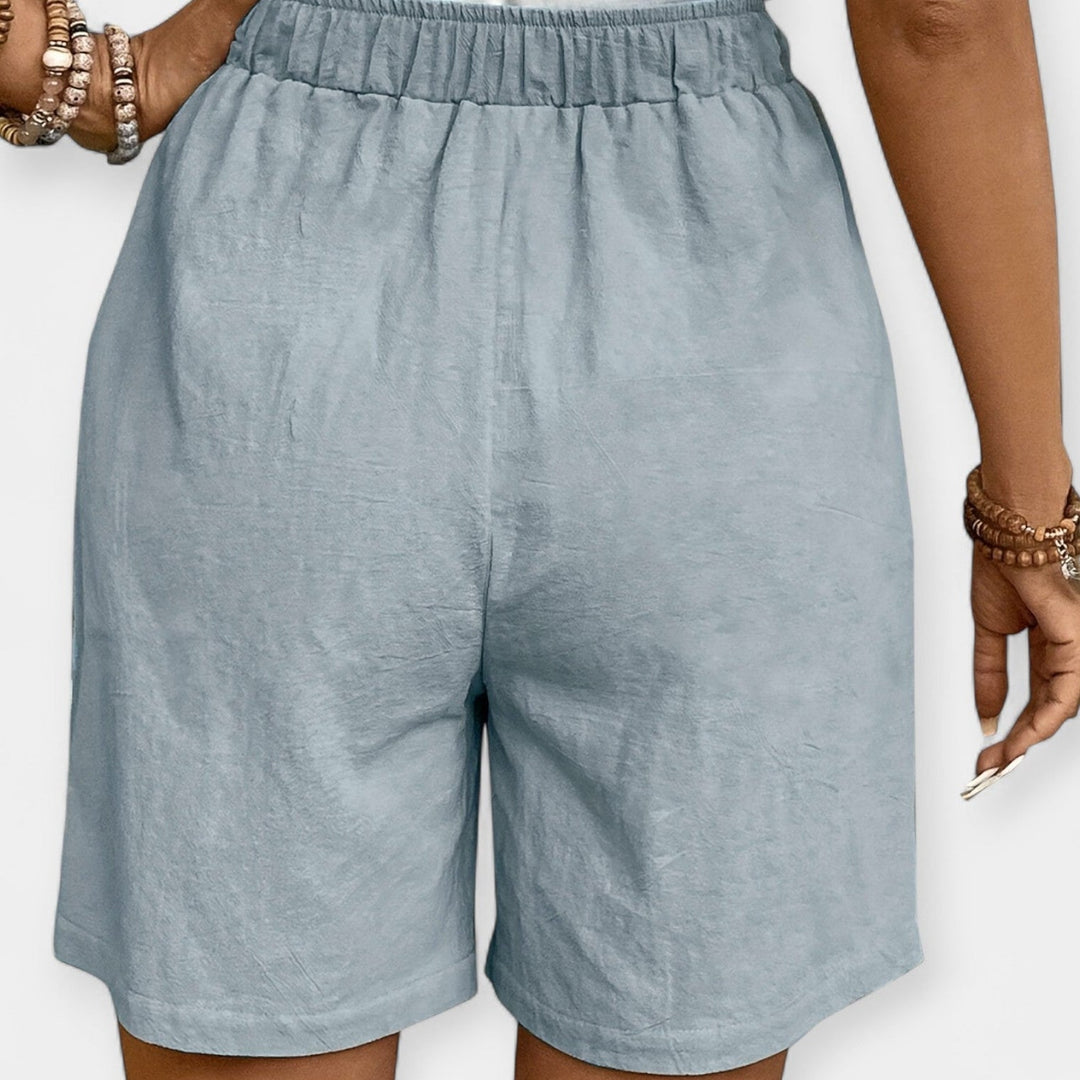 Nora | Damen Weite Shorts Hohe Taille Kordelzug - Mustard - Image 2