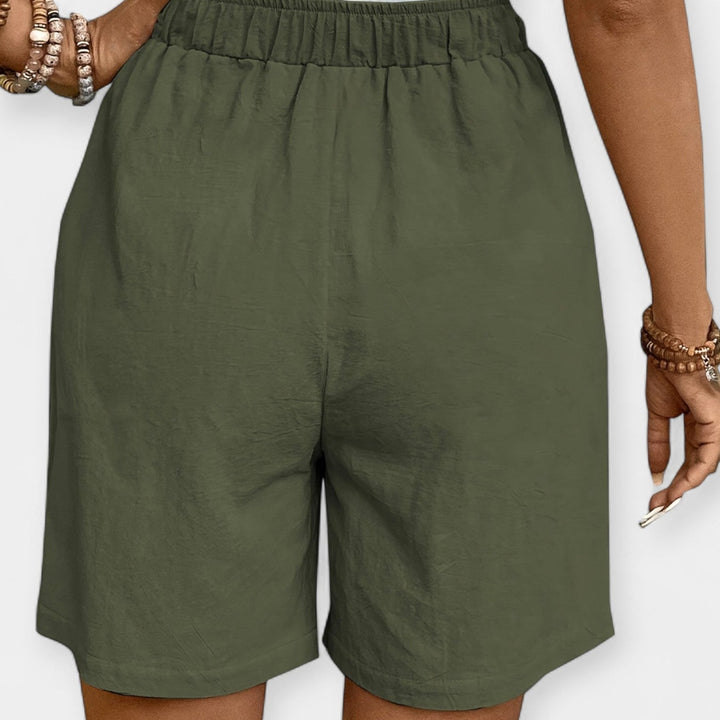 Nora | Damen Weite Shorts Hohe Taille Kordelzug - Mustard - Image 4