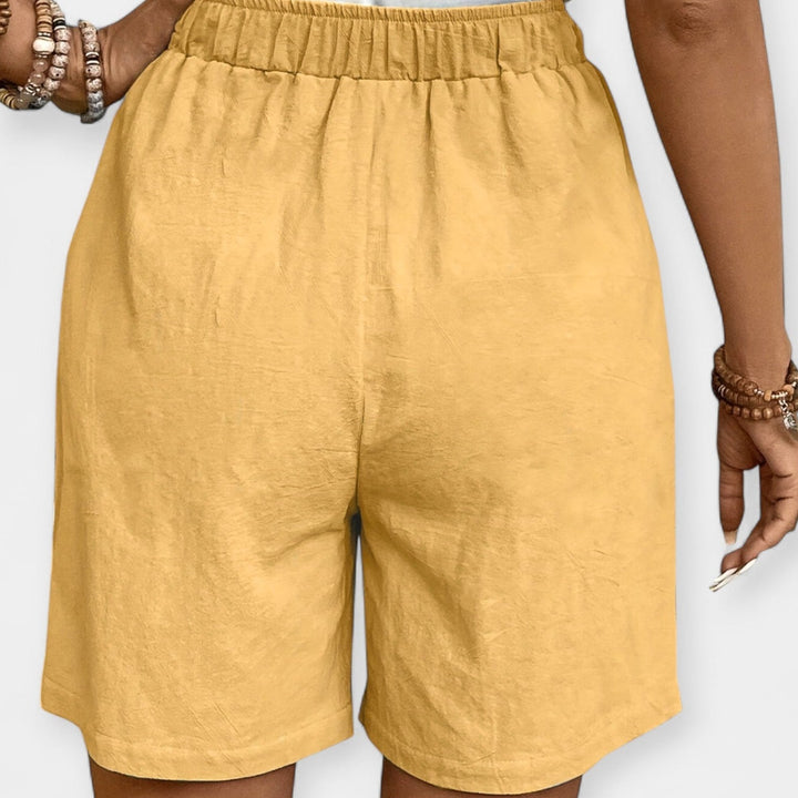 Nora | Damen Weite Shorts Hohe Taille Kordelzug - Mustard - Image 5