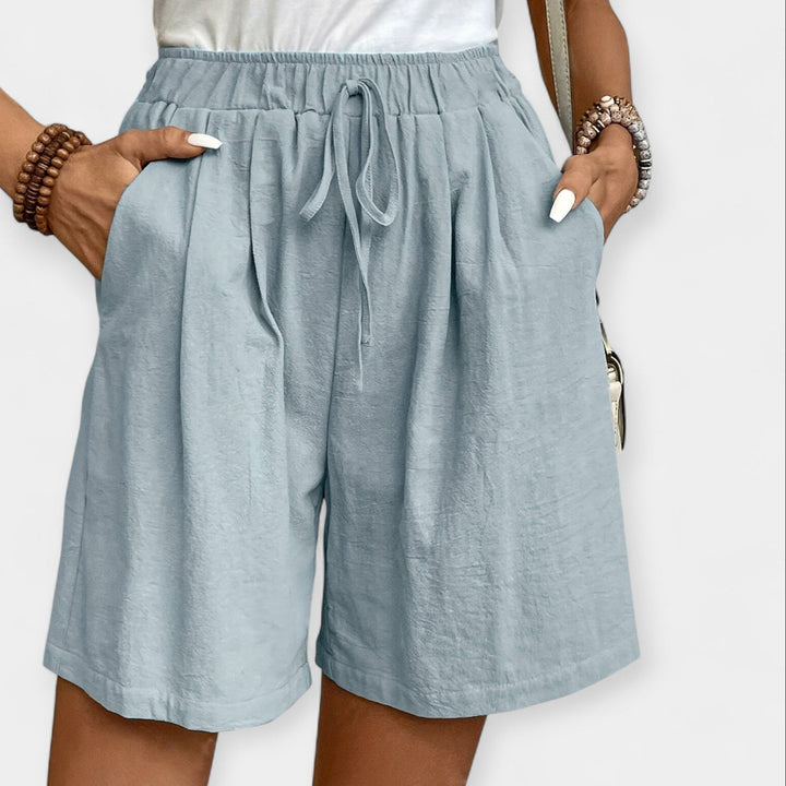 Nora | Damen Weite Shorts Hohe Taille Kordelzug - Mustard - Image 6