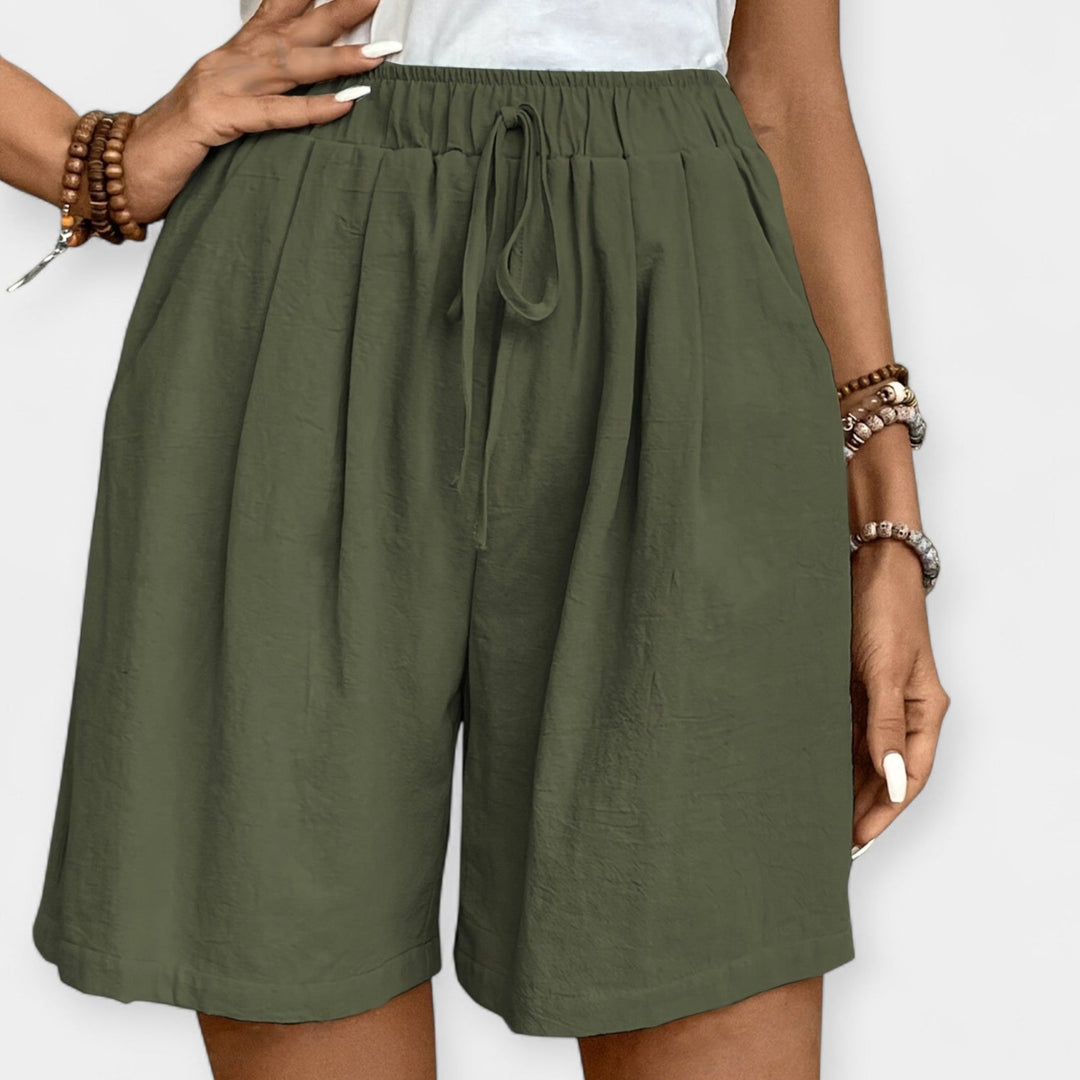 Nora | Damen Weite Shorts Hohe Taille Kordelzug - Mustard - Image 8