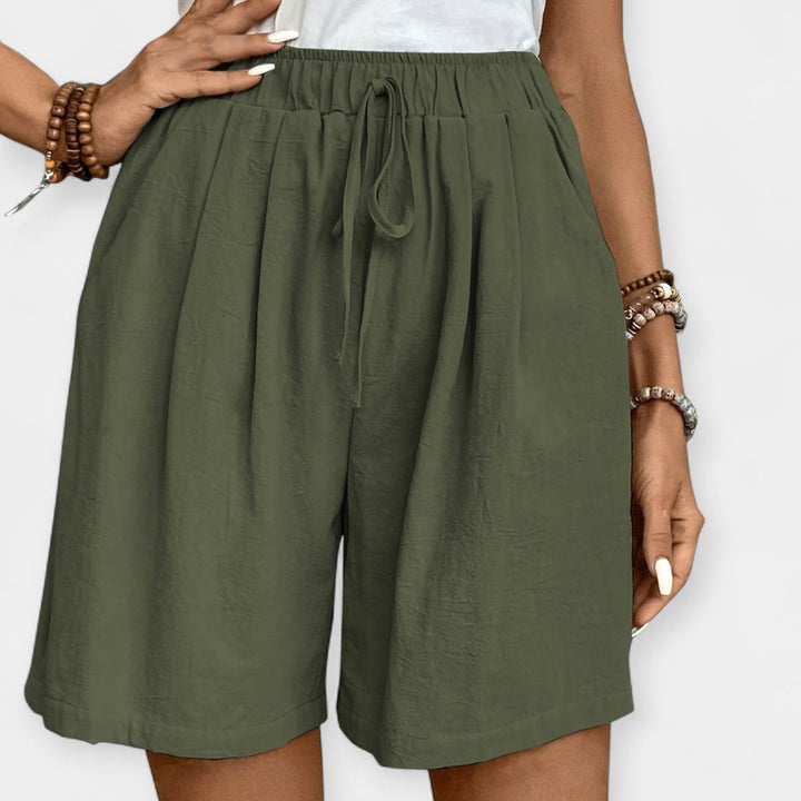 Nora | Damen Weite Shorts Hohe Taille Kordelzug - Mustard - Image 8
