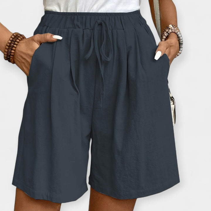 Nora | Damen Weite Shorts Hohe Taille Kordelzug - Mustard - Image 9