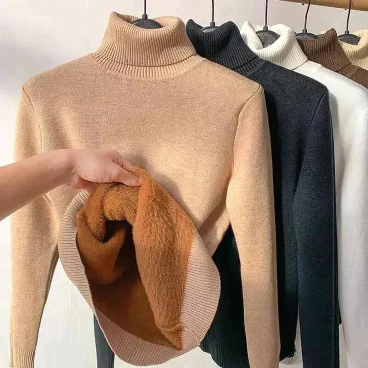 Norberta | Damen Rollkragenpullover Gefüttert Warm - Camel - Image 1