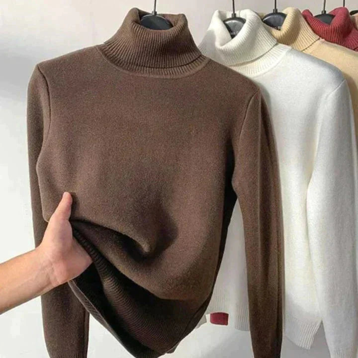 Norberta | Damen Rollkragenpullover Gefüttert Warm - Camel - Image 3